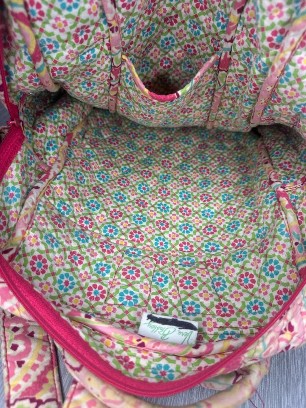 Vera Bradley Quilted Cotton Backpack Pink Green Paisley Floral Retired Pattern